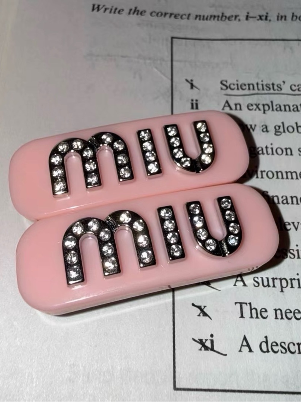 Authentic Brand new without box Miu Miu Pale Pink Crystal Logo Hair Clips
